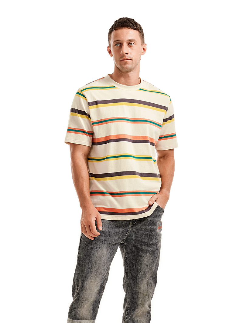 Men's Knitted Colorful Striped Short Sleeve T-Shirt