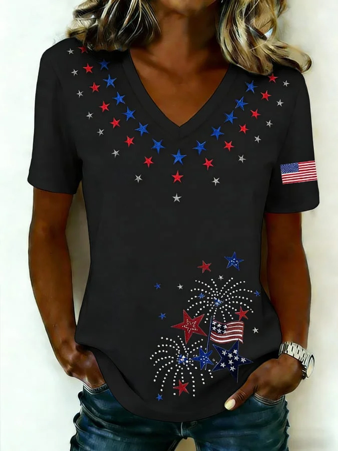 Women'S V-Neck Casual Short Sleeved T-Shirt