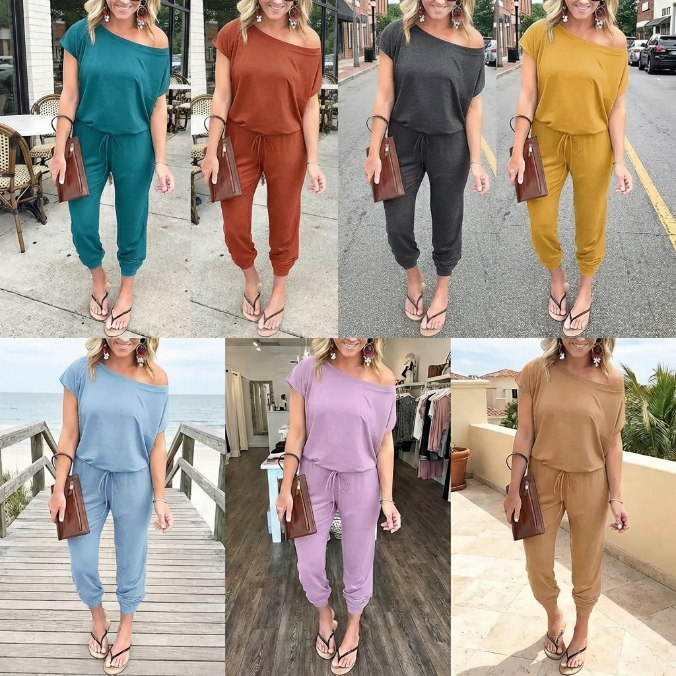 🌟 Women's Plus Size Off-Shoulder Jumpsuit - Comfortable & Stylish Casual Romper