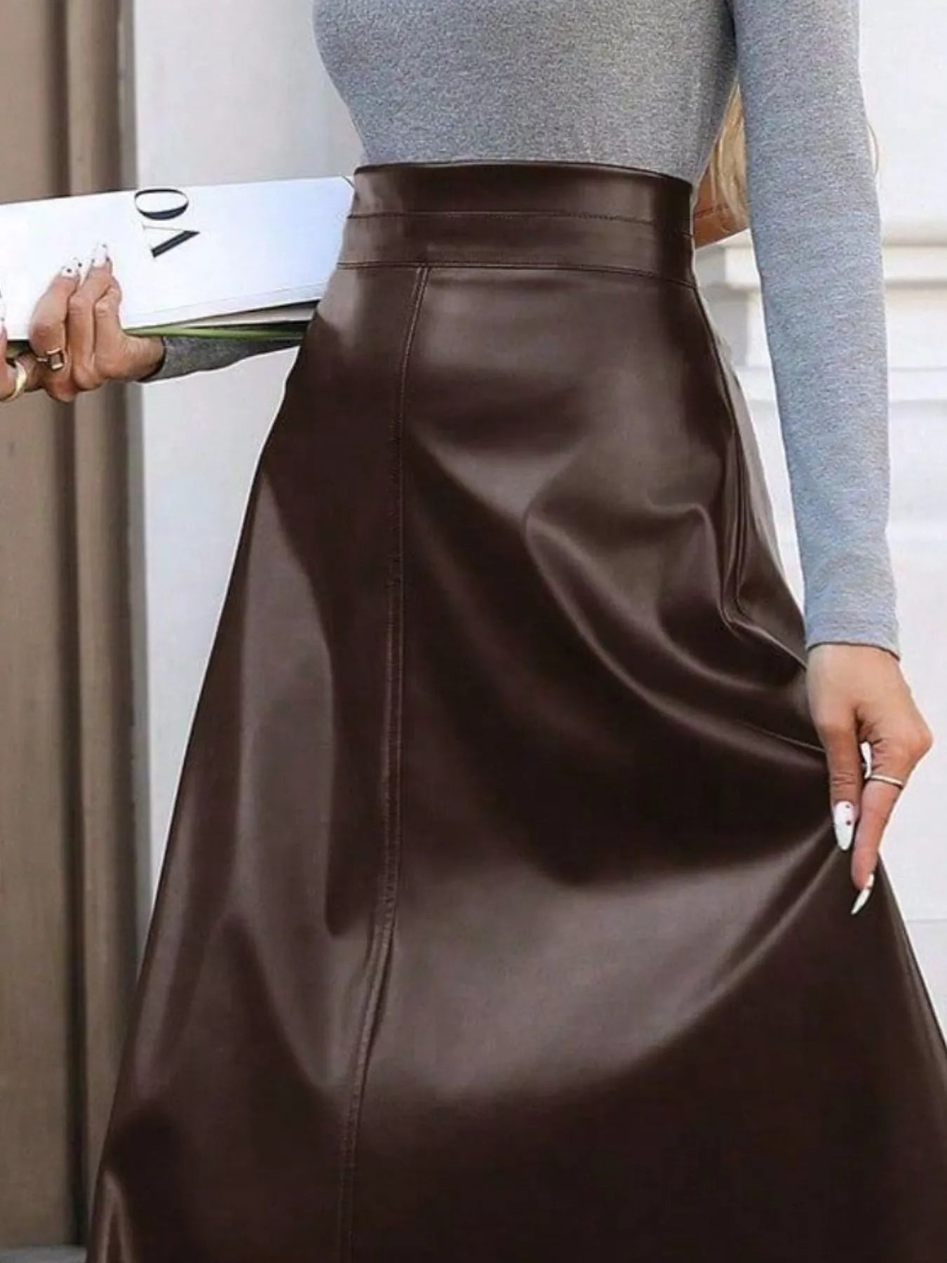 Leather A-Line Midi Skirt
