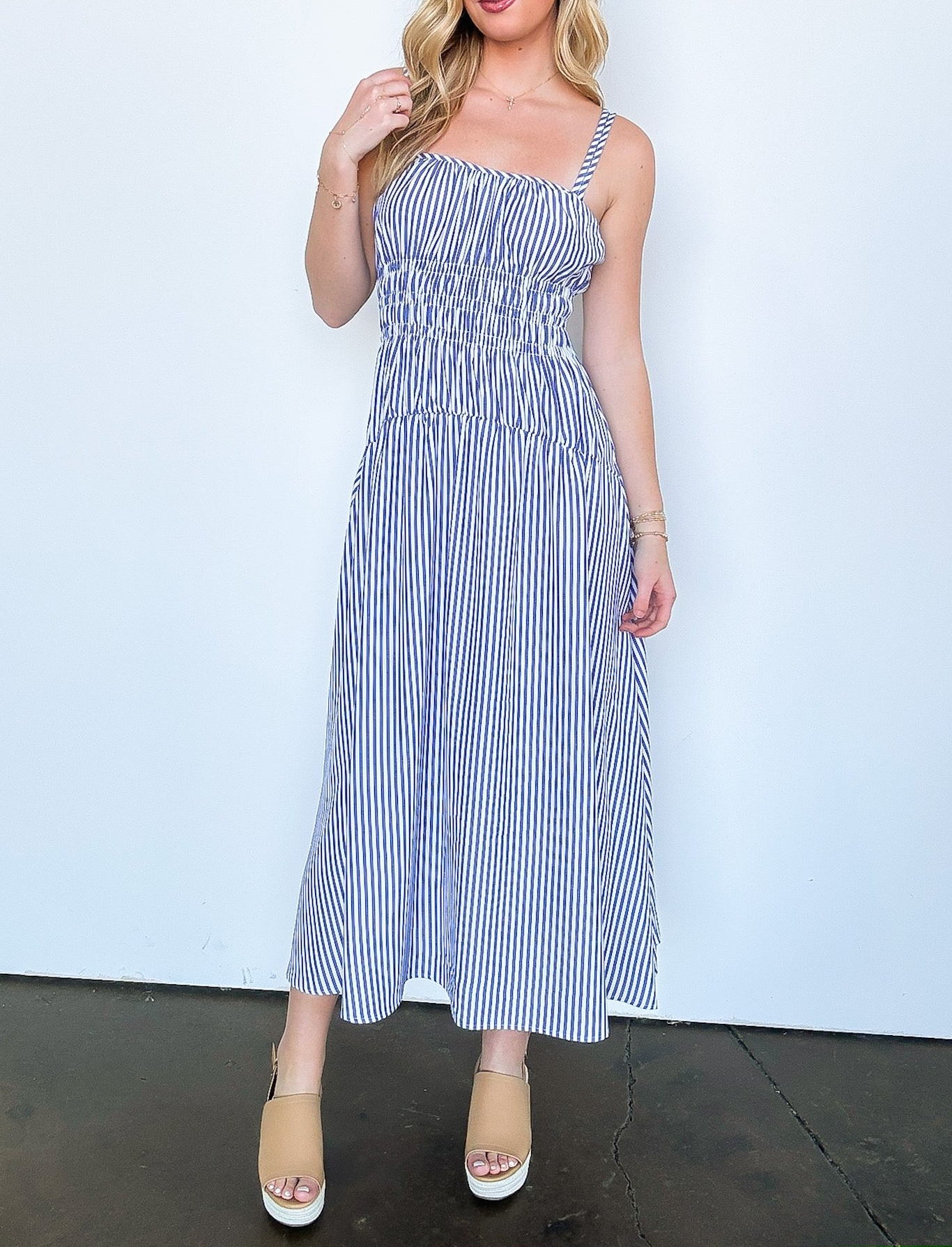 Tiered Striped Smocked Dress