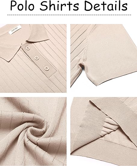 Men's Knit Polo Shirts Short Sleeve Ribbed Knitted Shirt Summer Lightweight Casual Golf Shirts