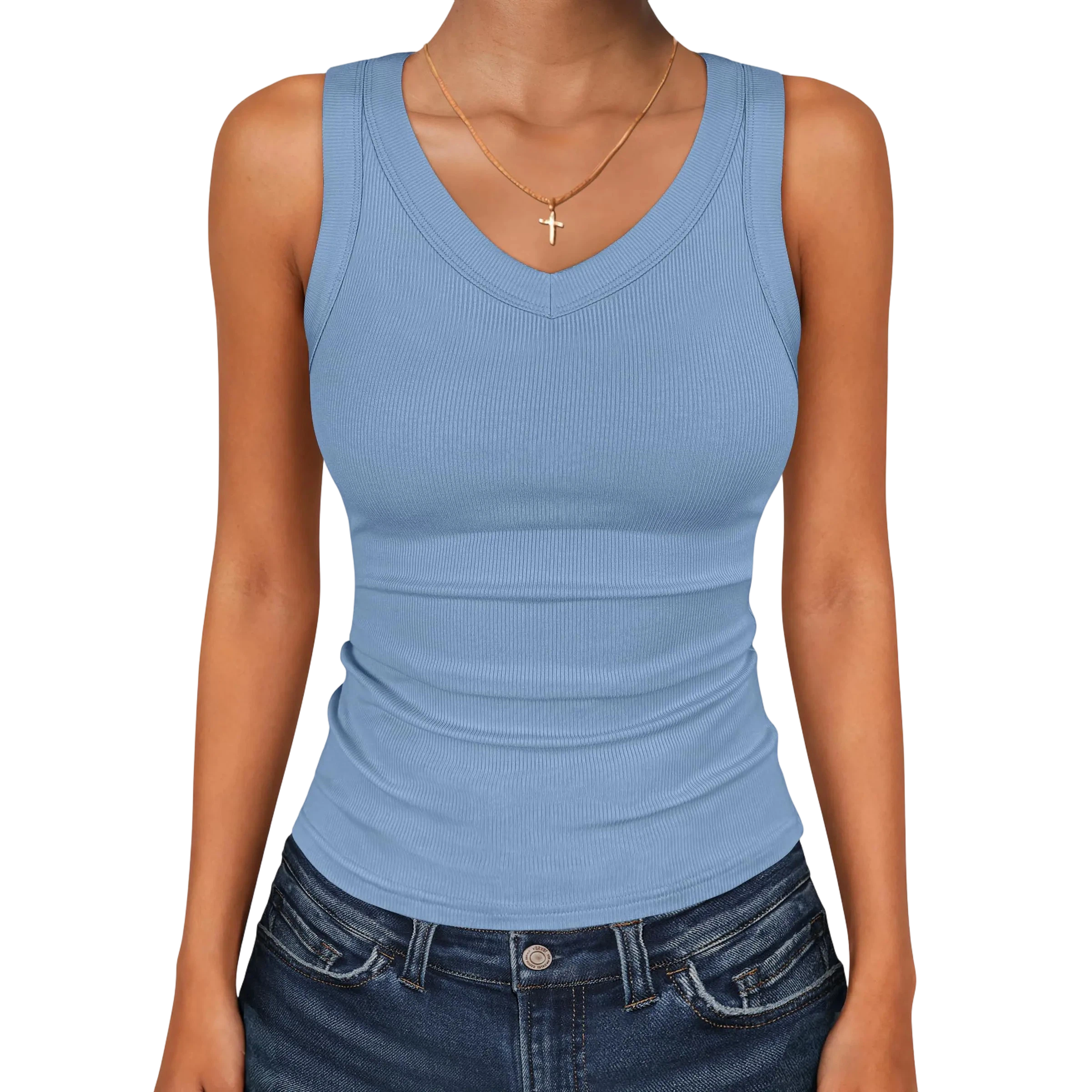 Tank Tops for Women V Neck Ribbed Knit Slim Fitted Sleeveless Tee – 2026 Summer Casual Basic Tanks