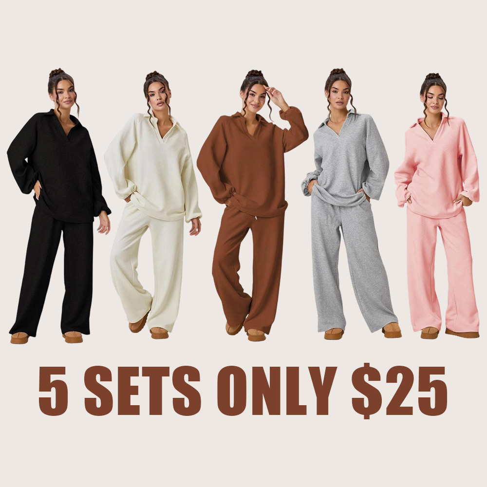 Women’s Slouchy V-Neck Textured Two-Piece Lounge Set