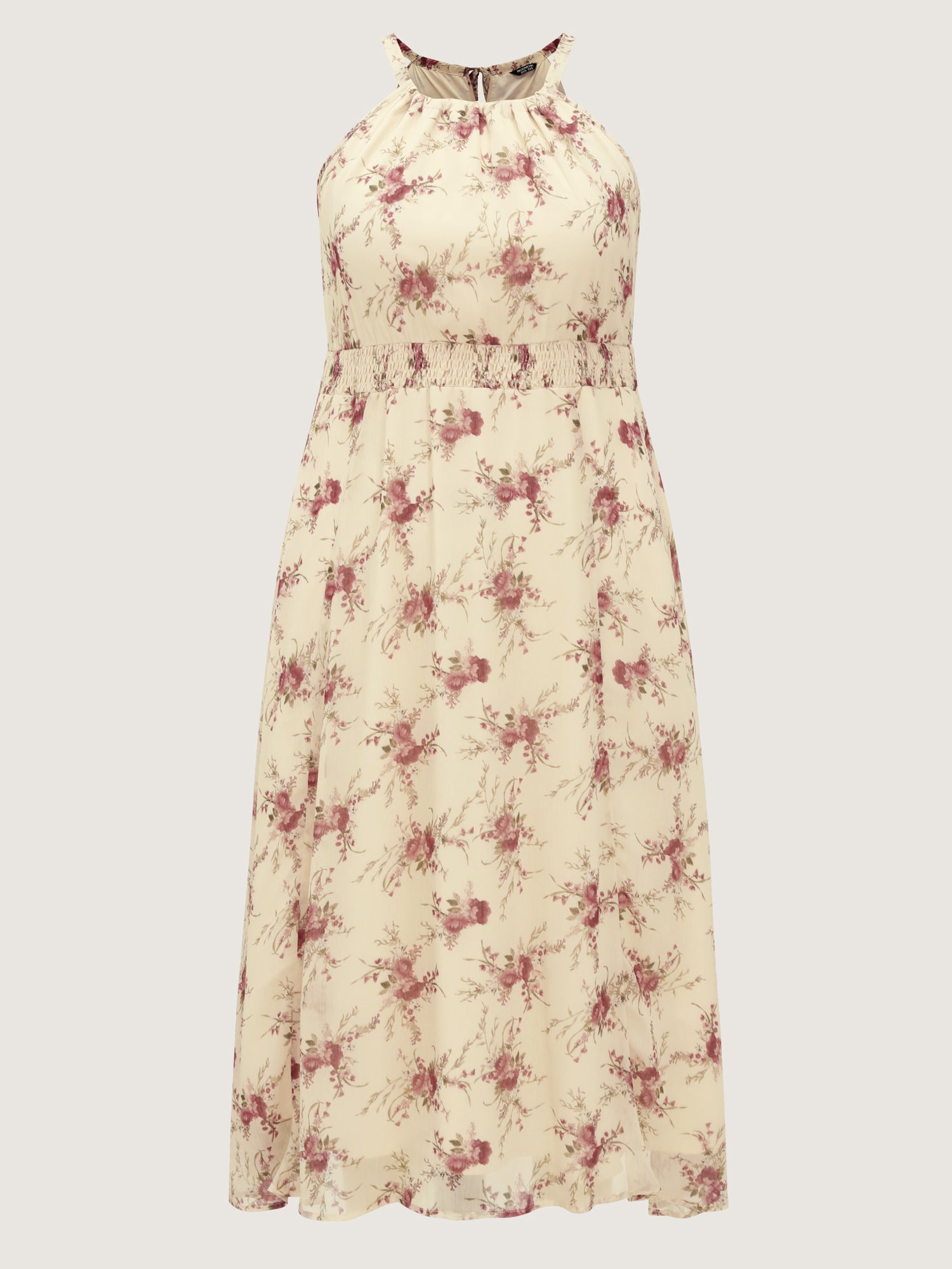 Romantic Floral Print Halter Neckline Maxi Dress