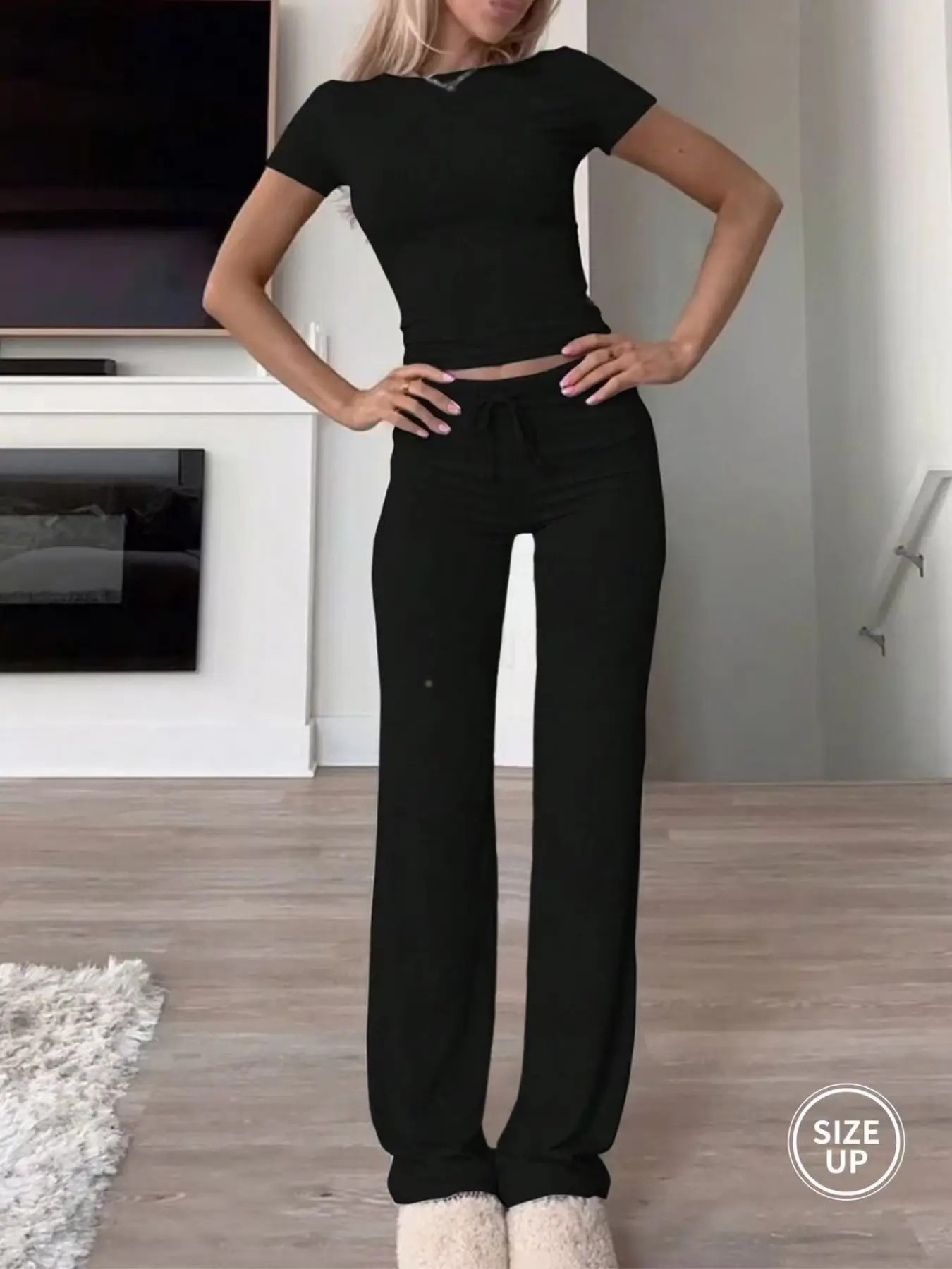 Women's Casual Crop Tee & Lounge Pants Set