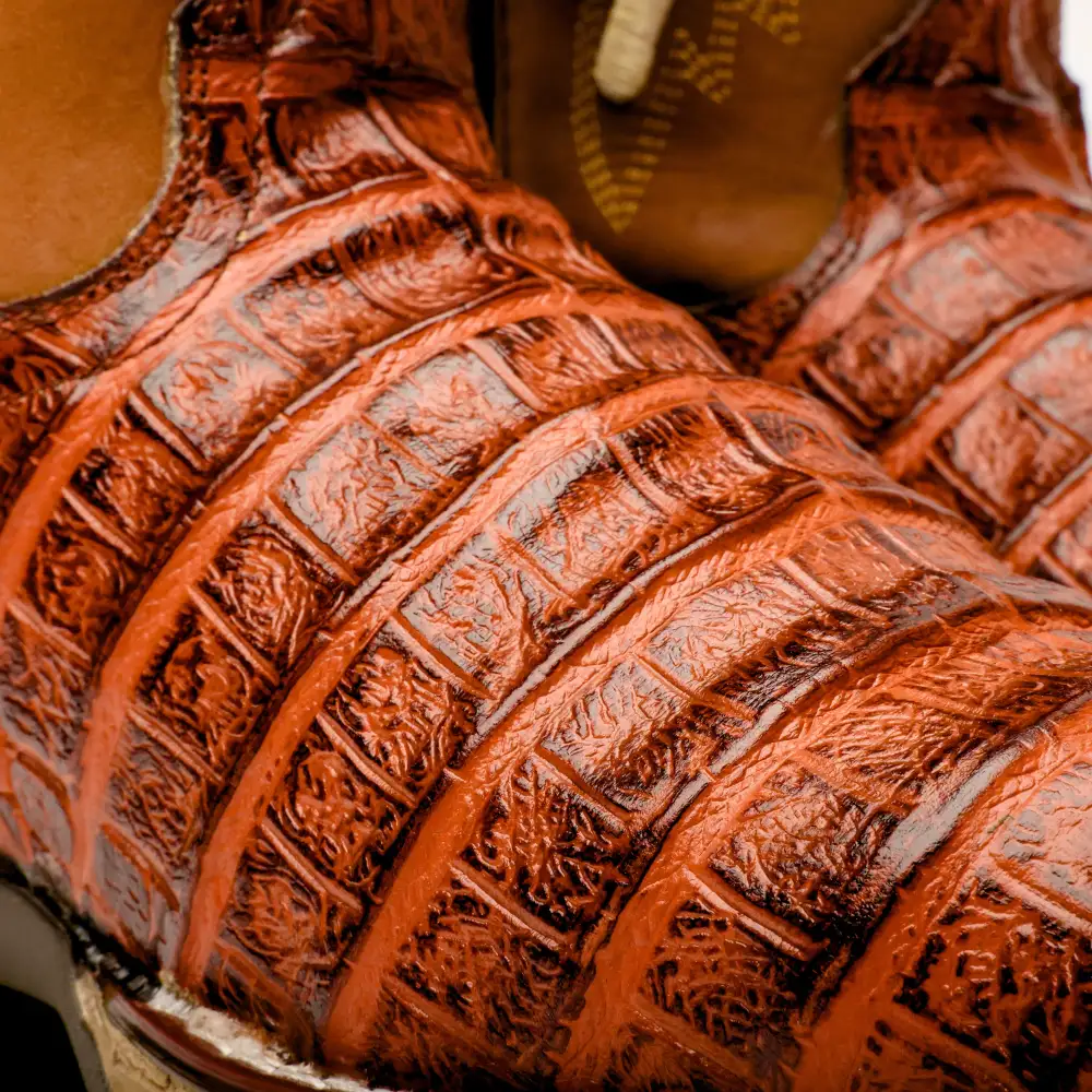 Cognac Caiman Belly Leather Boots With 3D Lightweight Sole - Composite Toe