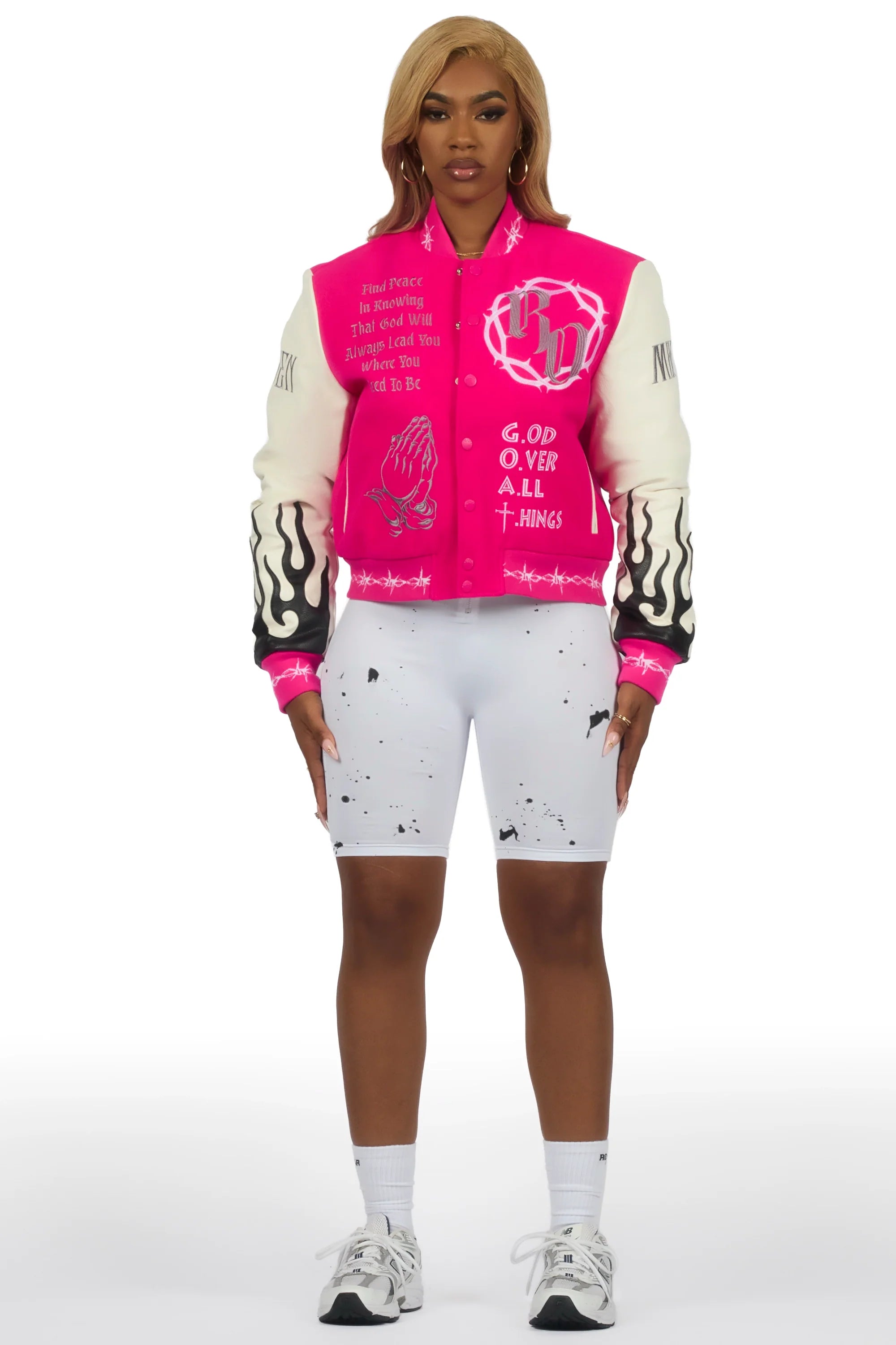 Yalanda Hot Pink Oversized Varsity Jacket