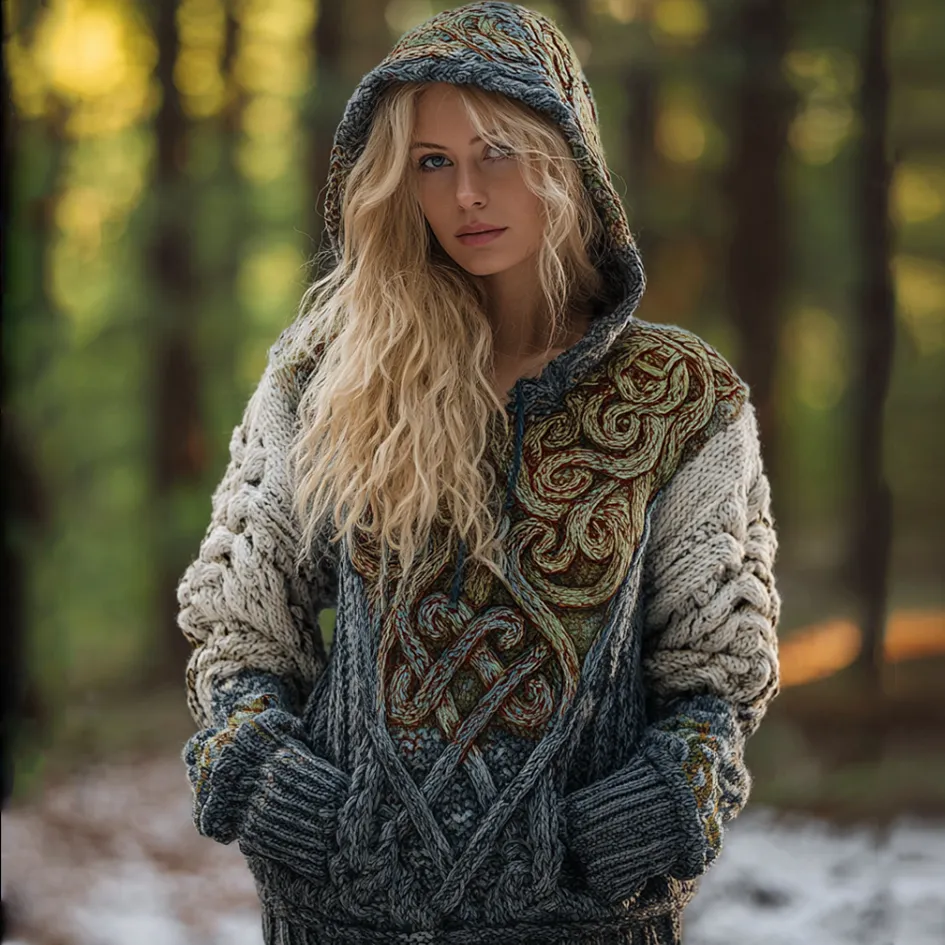 Women's Viking-style Winter Warm Hooded Knitted Sweater