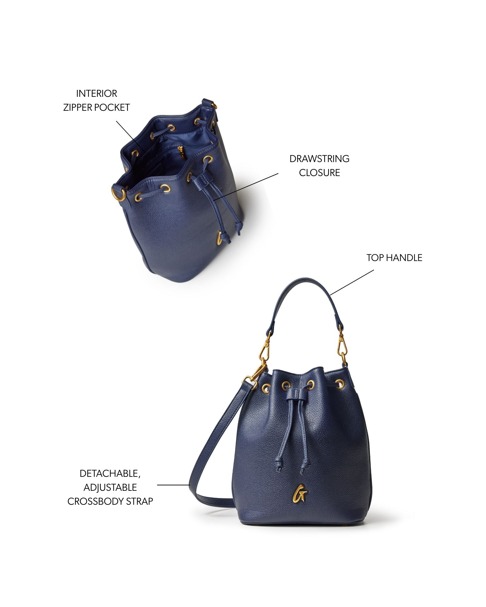 MEDIUM PEBBLE BUCKET BAG - NAVY