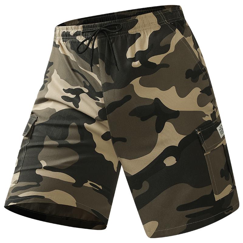 Camouflage Twill Pocket Shorts Men's Casual Khaki Green Black Trousers Suitable For Daily Wear Outfit
