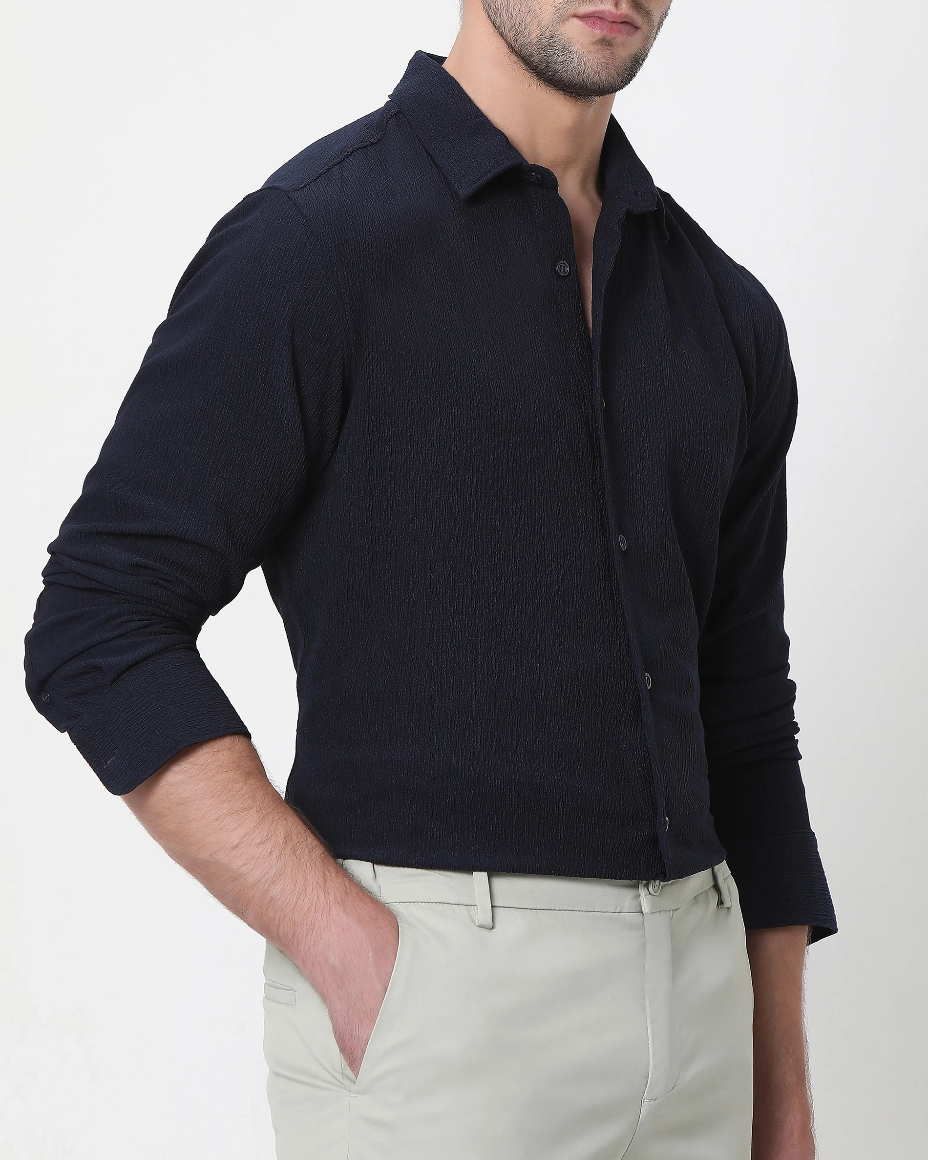 Simple And Comfortable Slim-Fit Breathable Navy Shirt