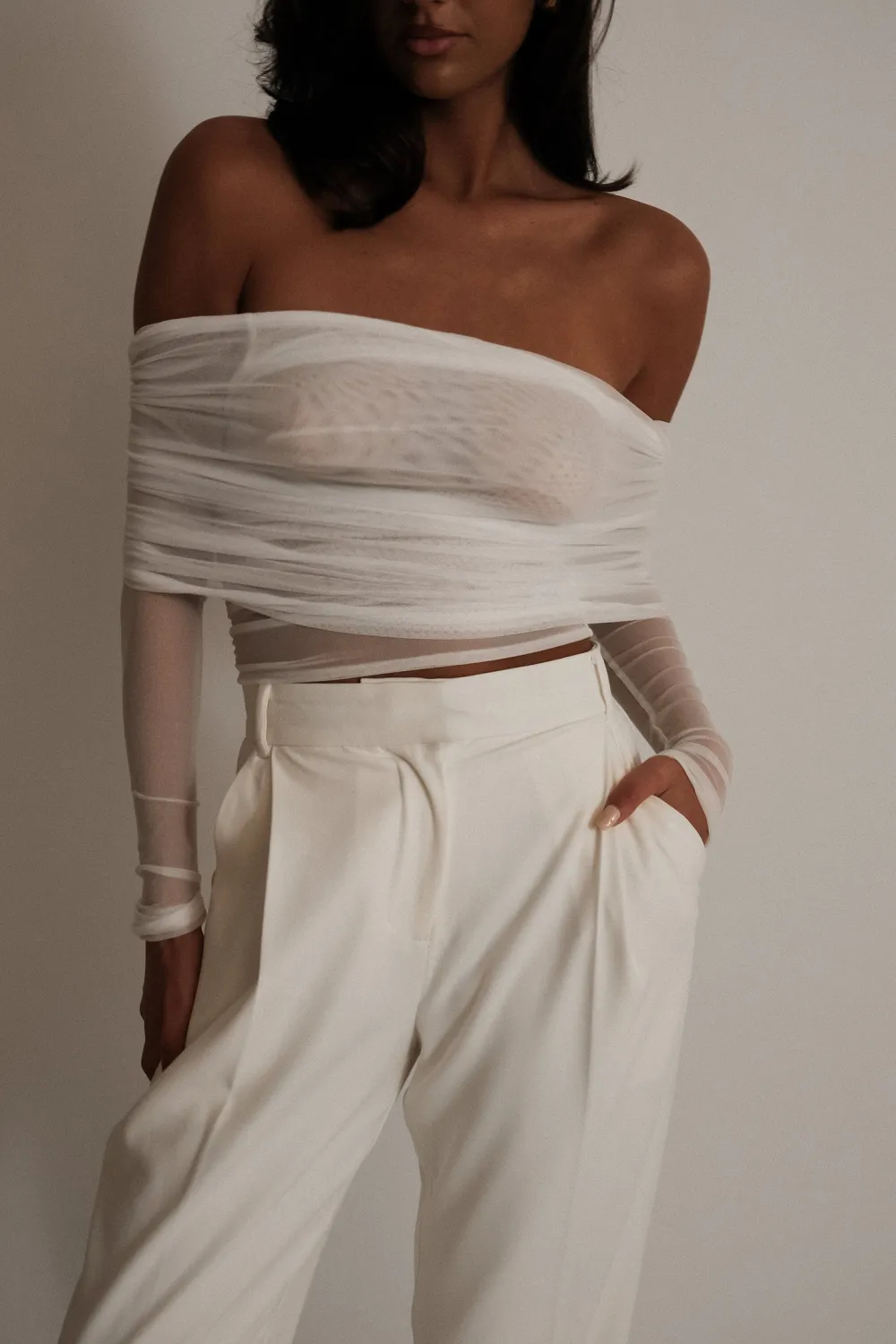Sheer Mesh Off Shoulder Top