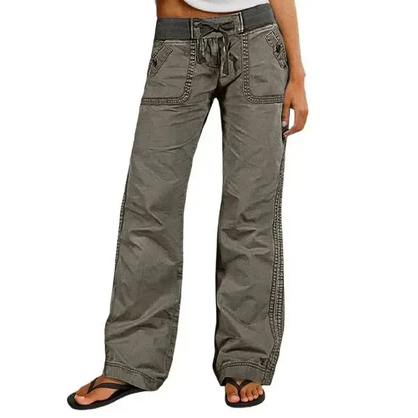 Solid Seam Detail Drawstring Mid Rise Straight Leg Pants High Stretch Fabric Women's Wear Minimalist Fit Basic Style Multiple Colors