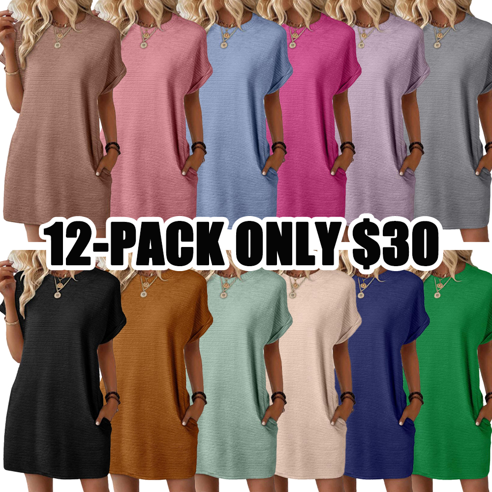 Women’s Casual Mini Dress – Lightweight Stretchy Short Sleeve Crewneck Dress for Summer & Beach Outfits