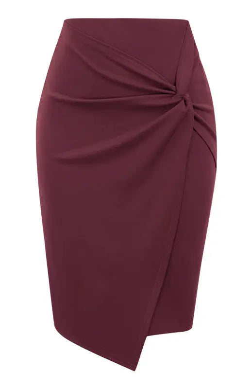 Pleated Solid Color Bodycon Midi Skirt