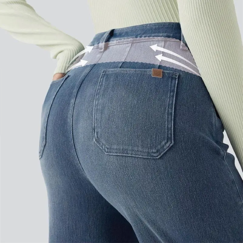 High Waisted Tummy Control Wide Leg Casual Jeans with Pockets