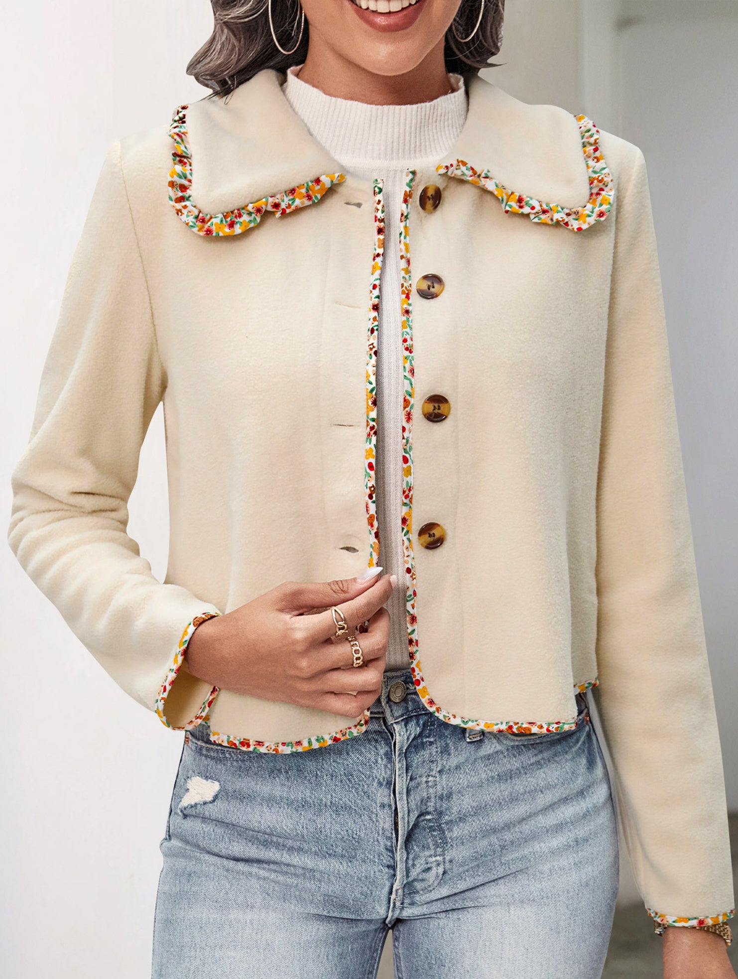 Lace solid color polar fleece jacket