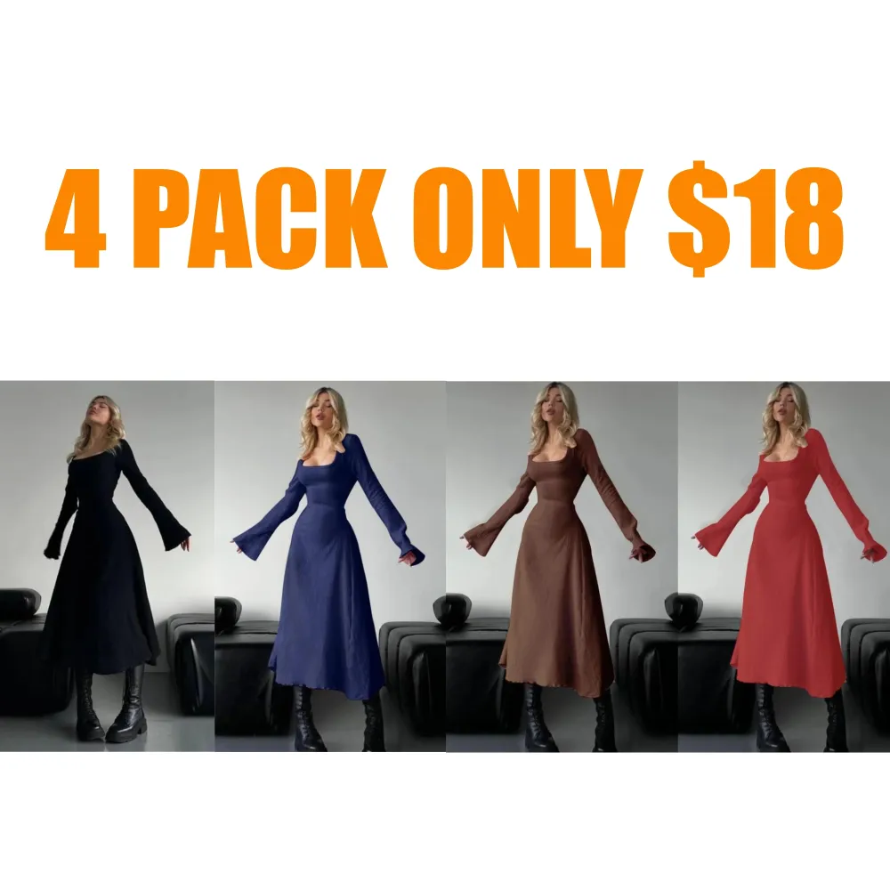 Women's Plain Lace Up Tie Back Flounce Sleeve Dress