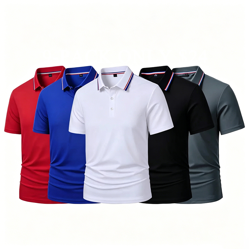 Men's Quick Dry Color Block Striped Polo Shirt