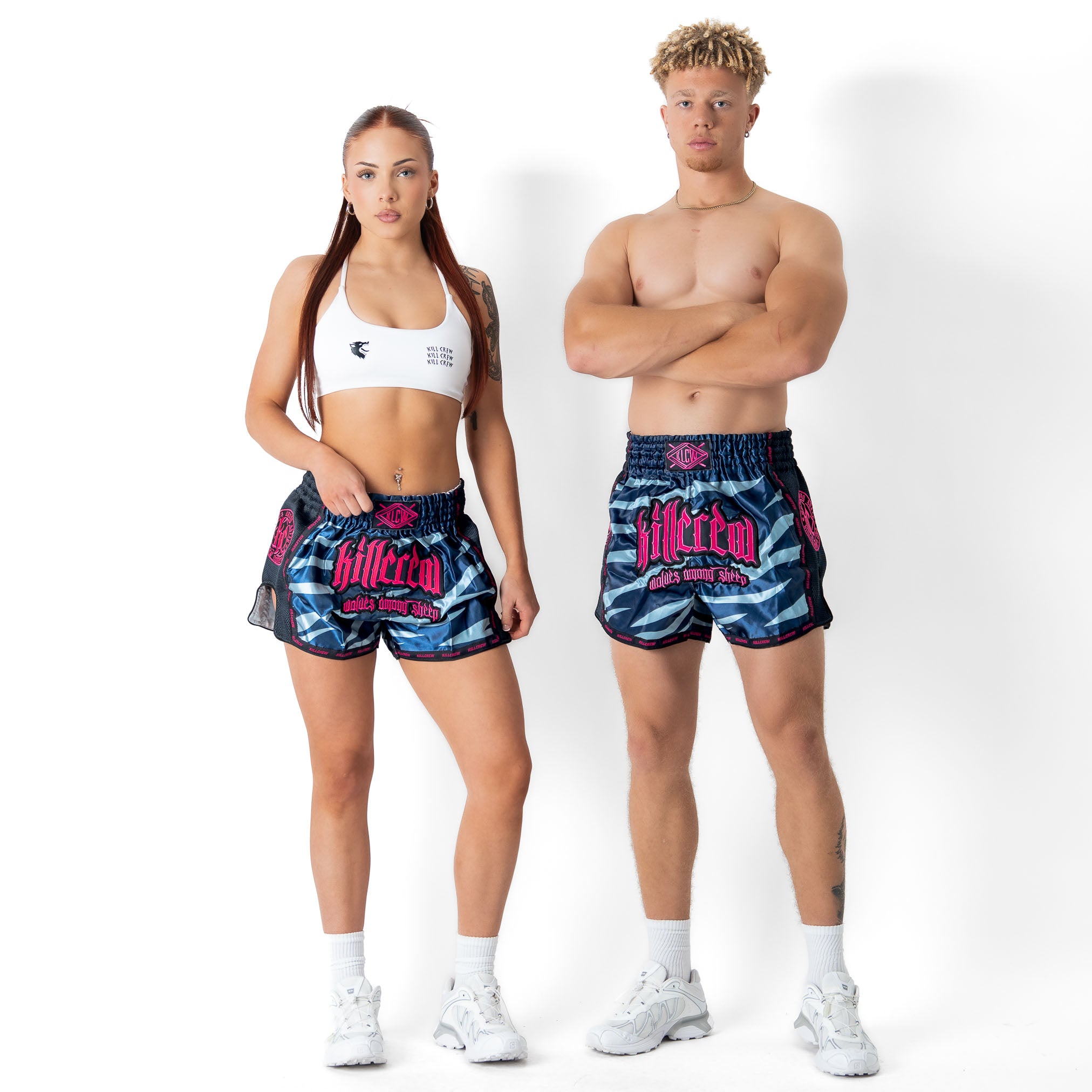 MUAY THAI FIGHT SHORTS -  TIGER PINK / BLUE