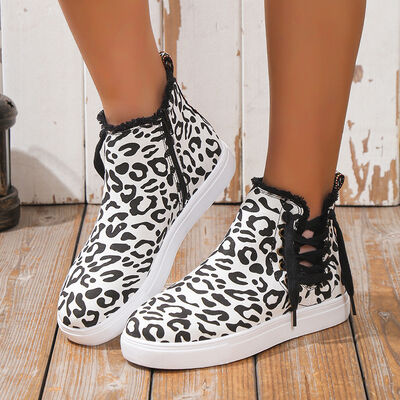 Lace-Up Round Toe Canvas Boots with Side Zip (multiple color options)