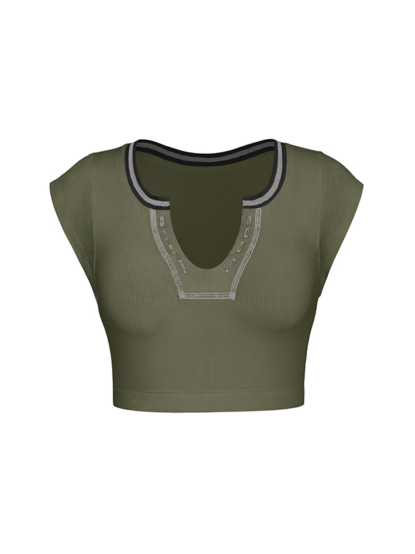 Split-Joint Cap Sleeve Skinny Deep V-Neck Vest Top