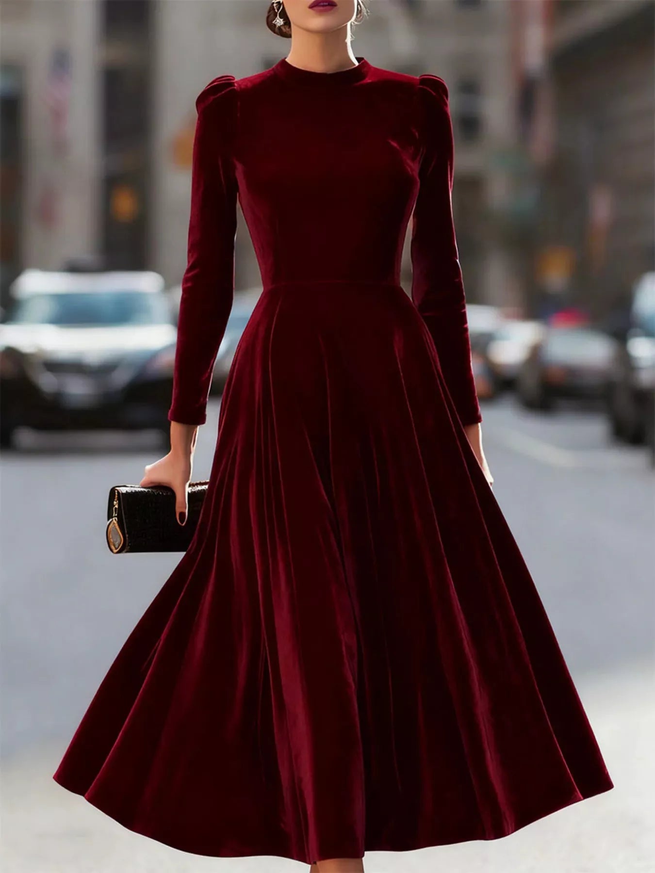 Velvet Long Sleeve A-Line Dress
