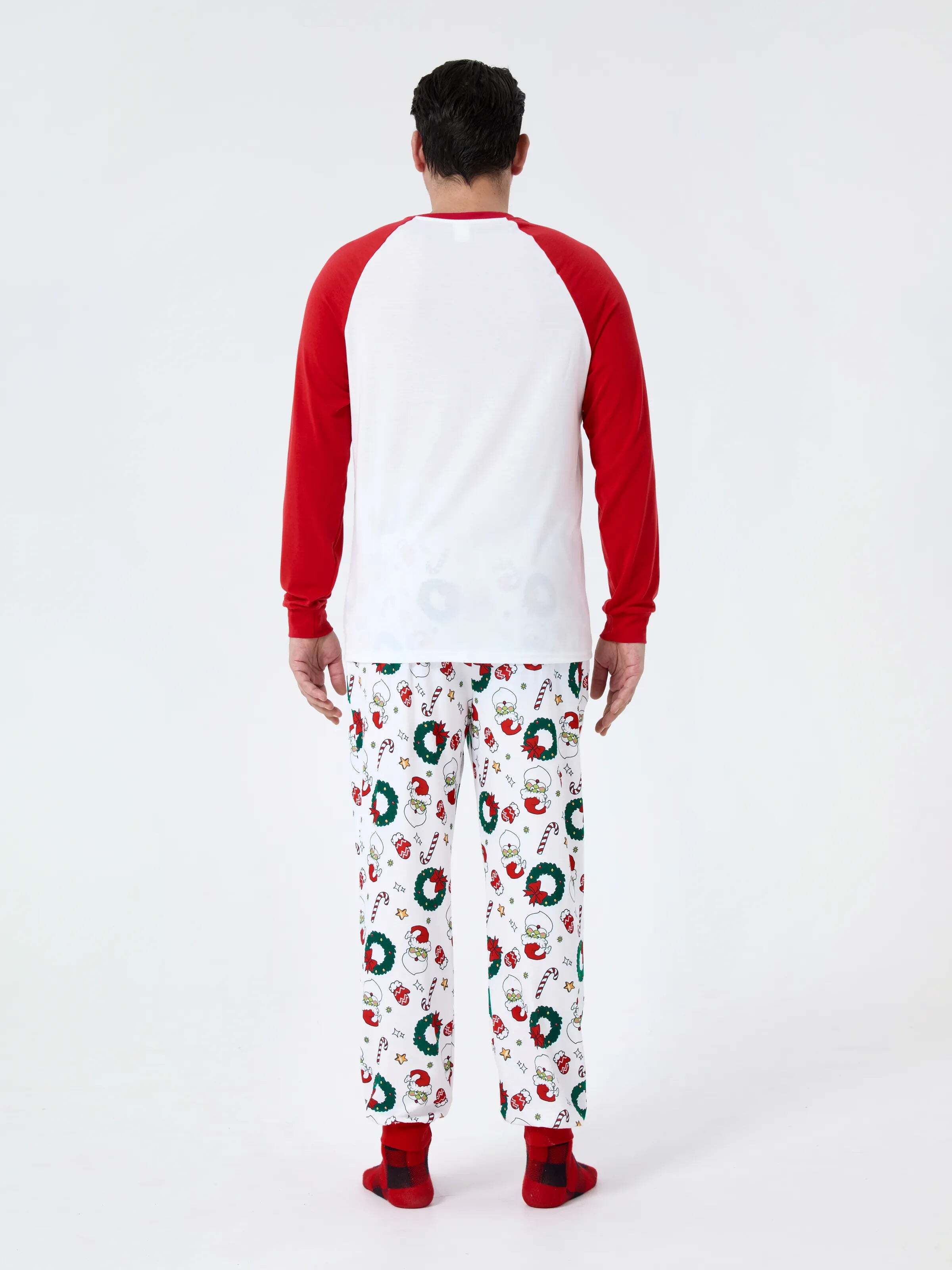Christmas Matching Family Pajamas Set Christmas Grinch-themed Print PJS with Christmas Socks Red