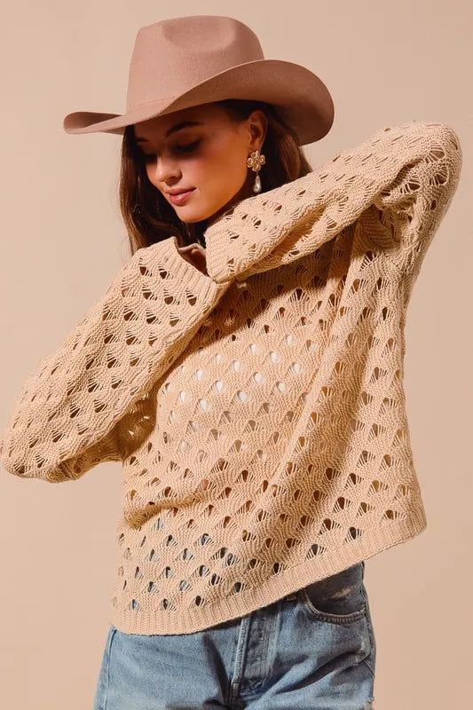 Geometric Pattern Open Knit Lightweight Sweater