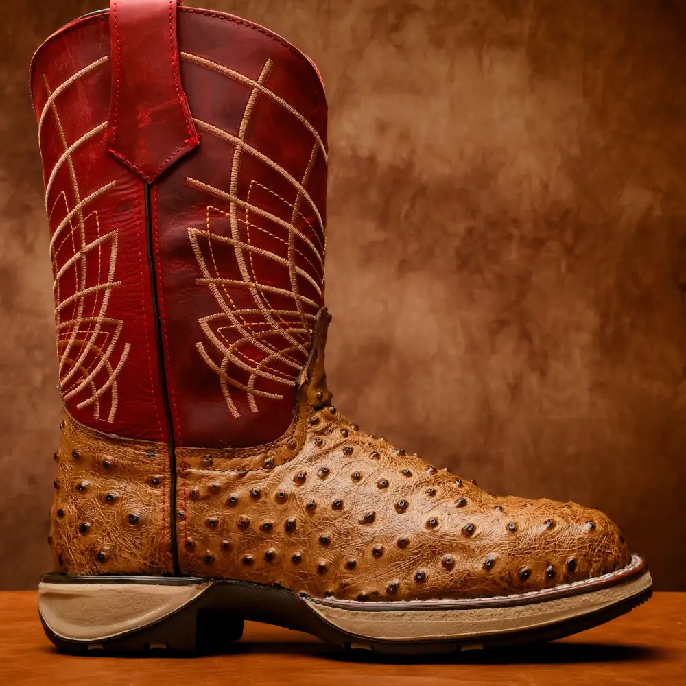 Honey Ostrich Leather Boots With 3D Lightweight Sole - Composite Toe