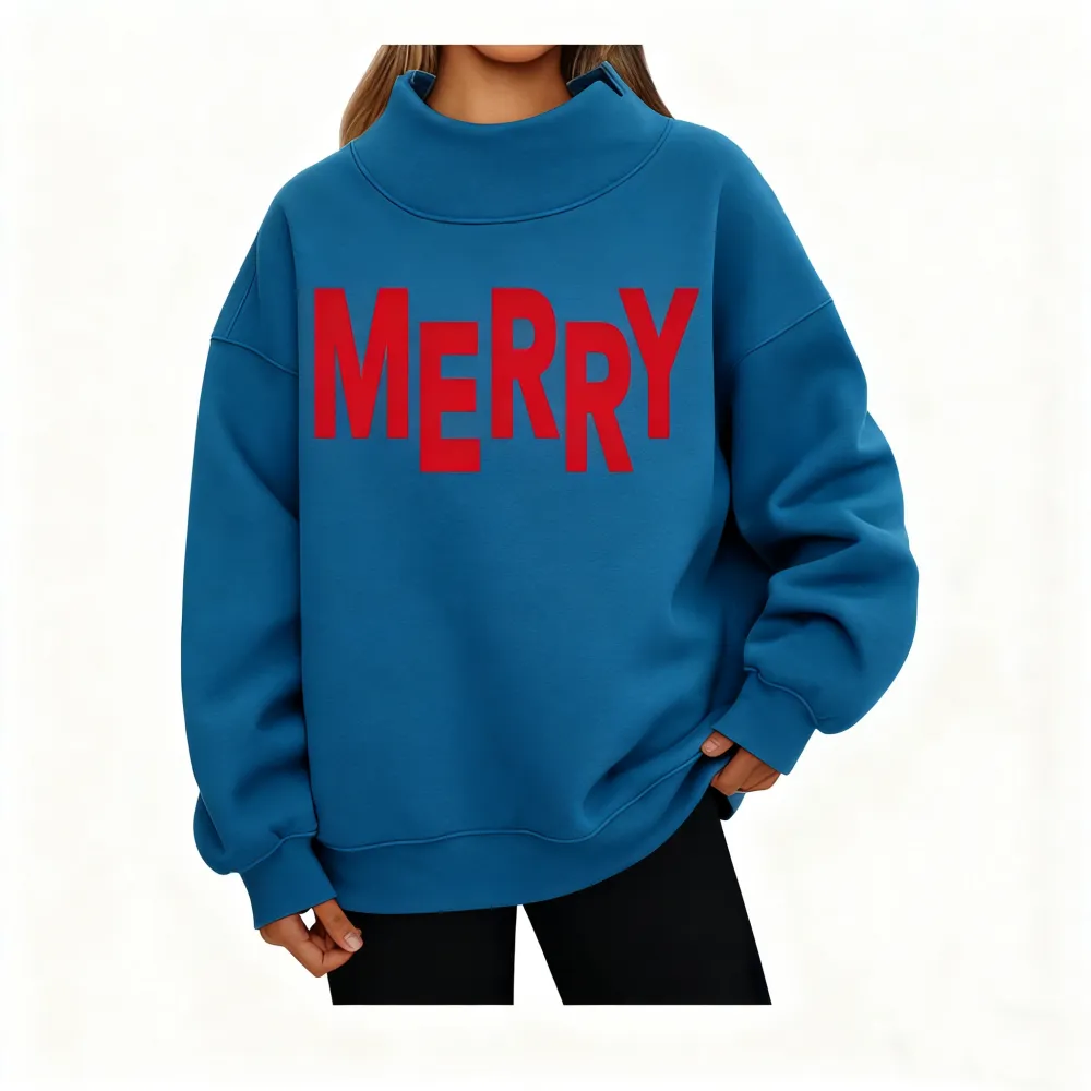 Merry Christmas Puff Print Design Sweatshirt