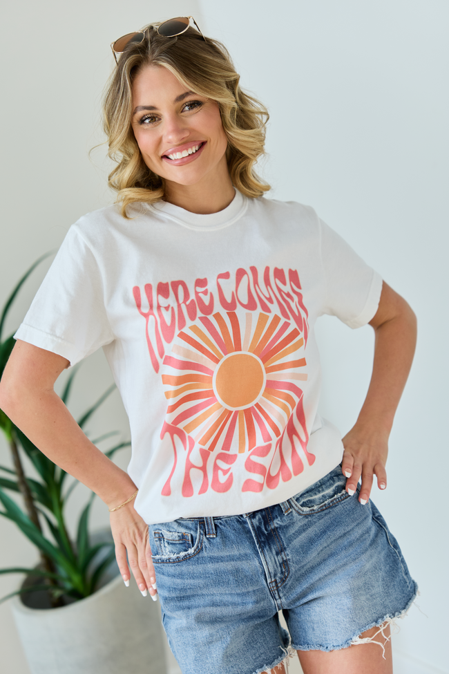 Here Comes The Sun Burst White Graphic Tee