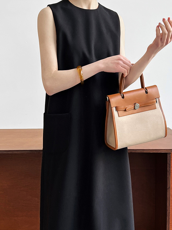 Solid Color Loose Sleeveless Round-Neck Midi Dresses