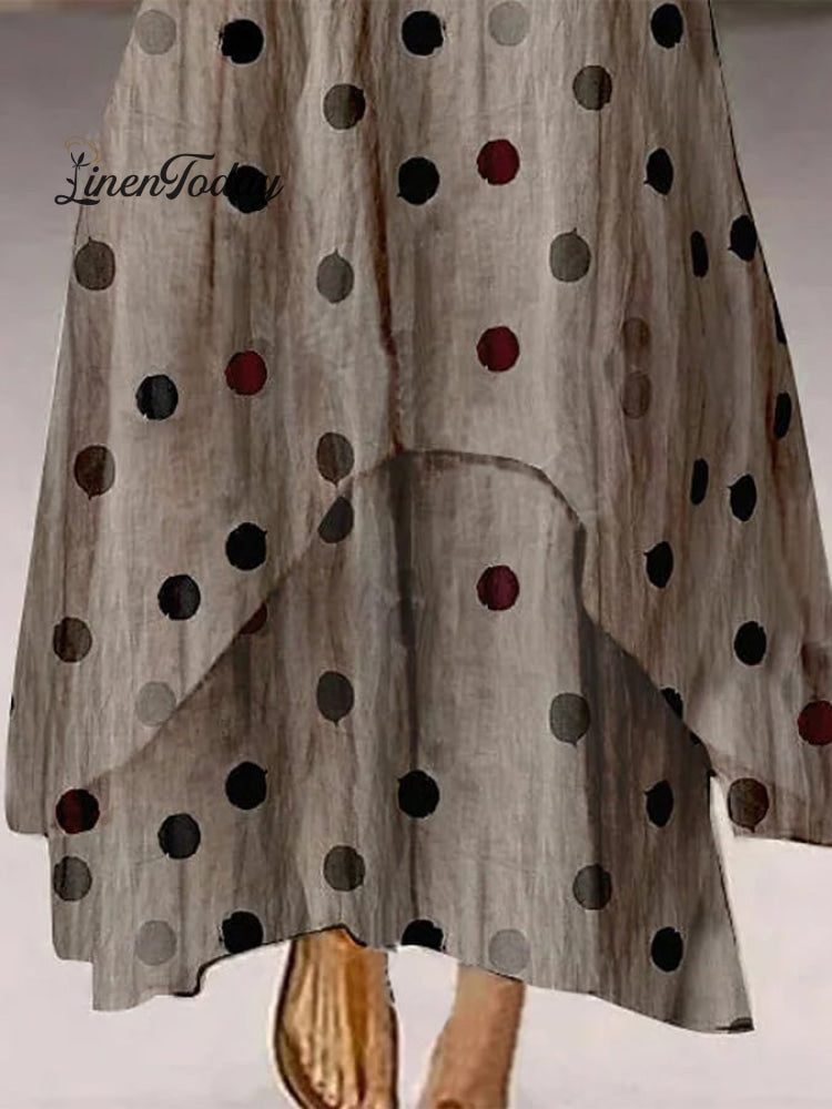 Elegant Casual Double Layer Print Contrast Color Dress