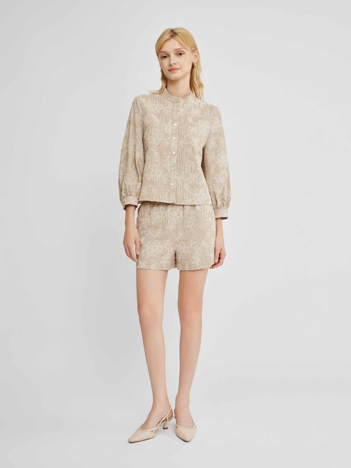 ASOBIO Stand-Collar Puff-Sleeve Shirt