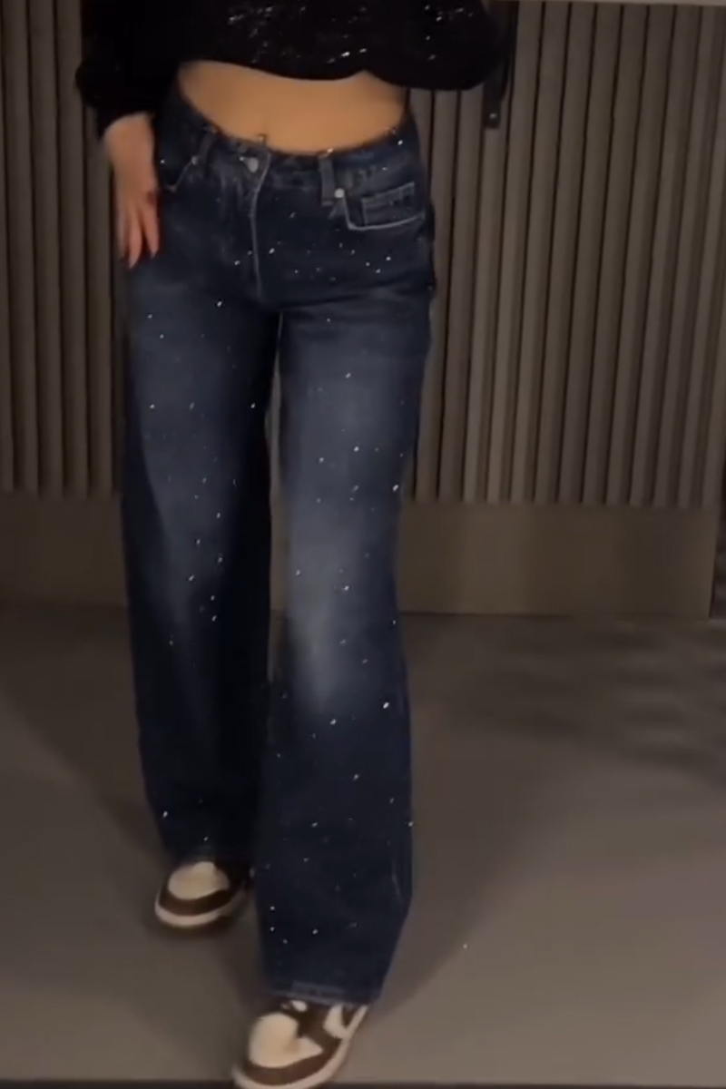 Women Rhinestone Washed Casual Jeans