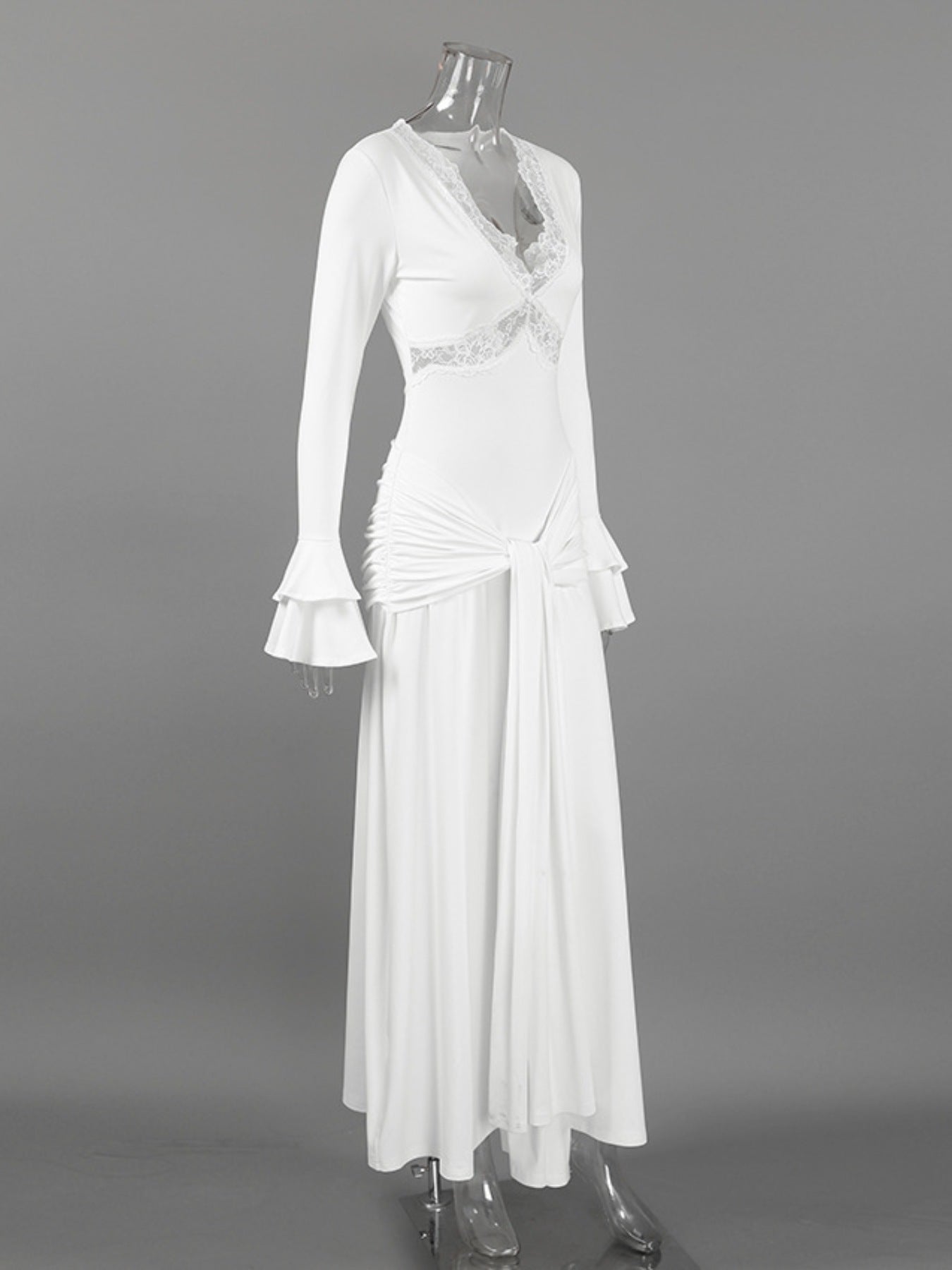 Lace Trim Long Sleeve Maxi Dress