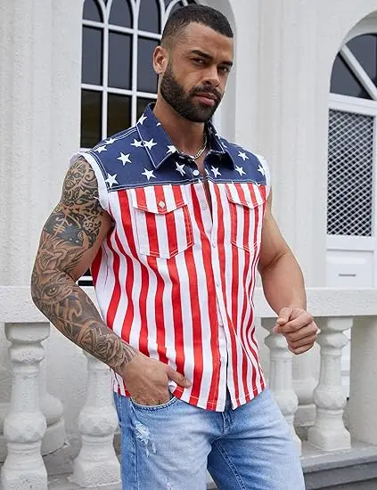 4th of July Men’s American Flag Denim Vest