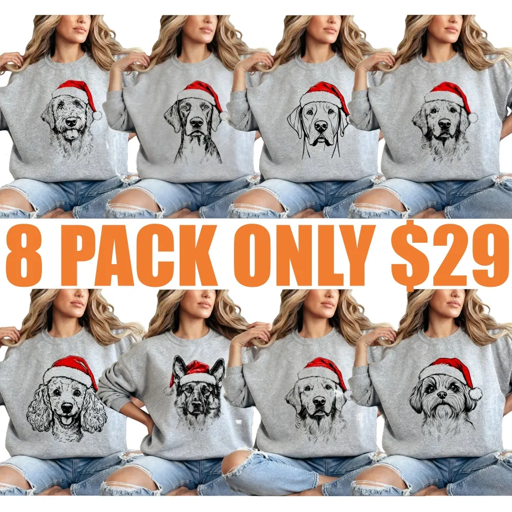 50 Dog Breeds Santa Hat Gildan Christmas Unisex Pullover