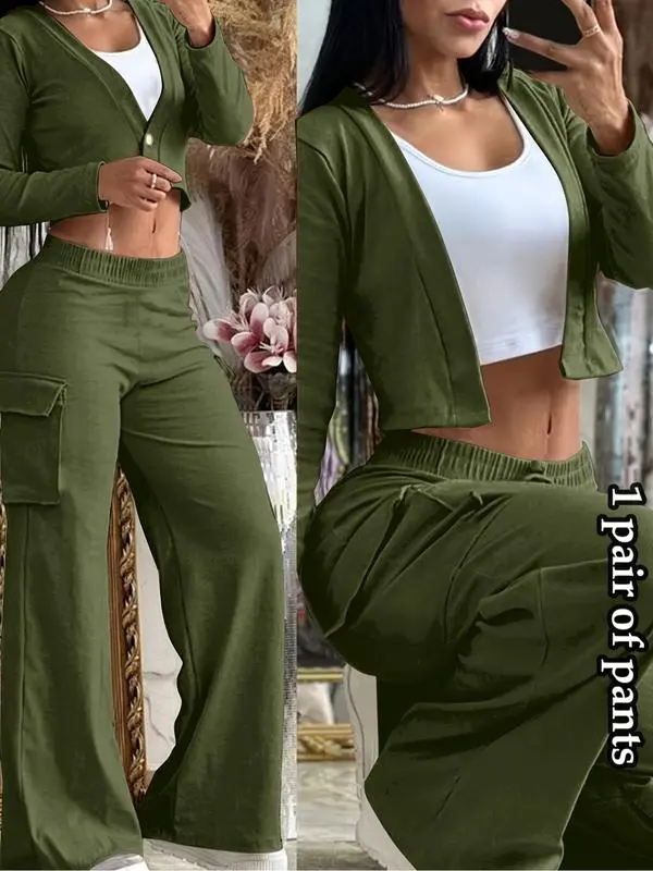 Women’s Casual Solid Color Pocket Pants – Comfy Streetwear Trousers