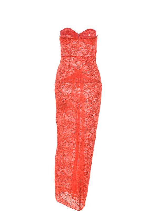 See-Through Mesh Tube Top Maxi Bodycon Dress
