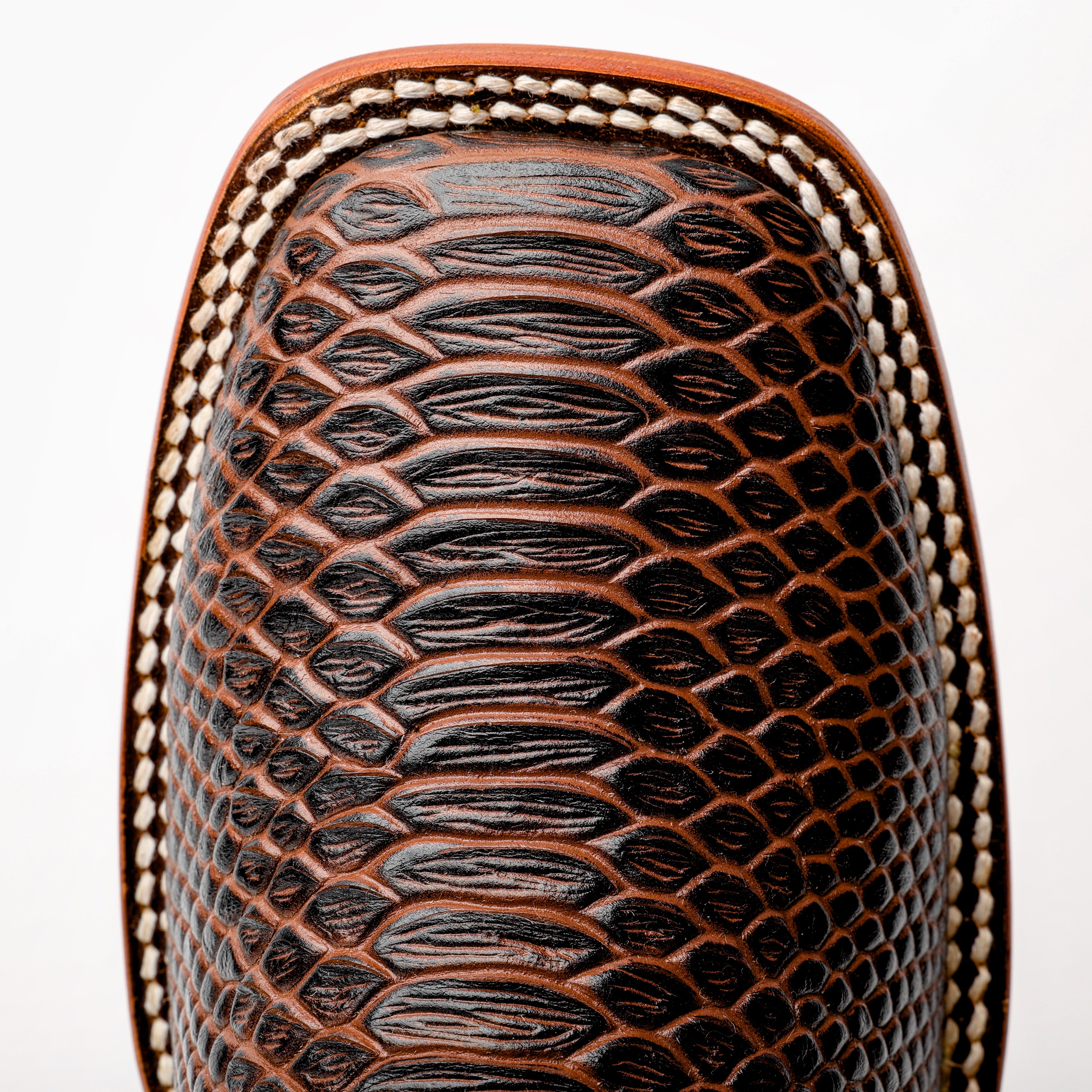 Chocolate Brown Python Leather Boots -Square Toe