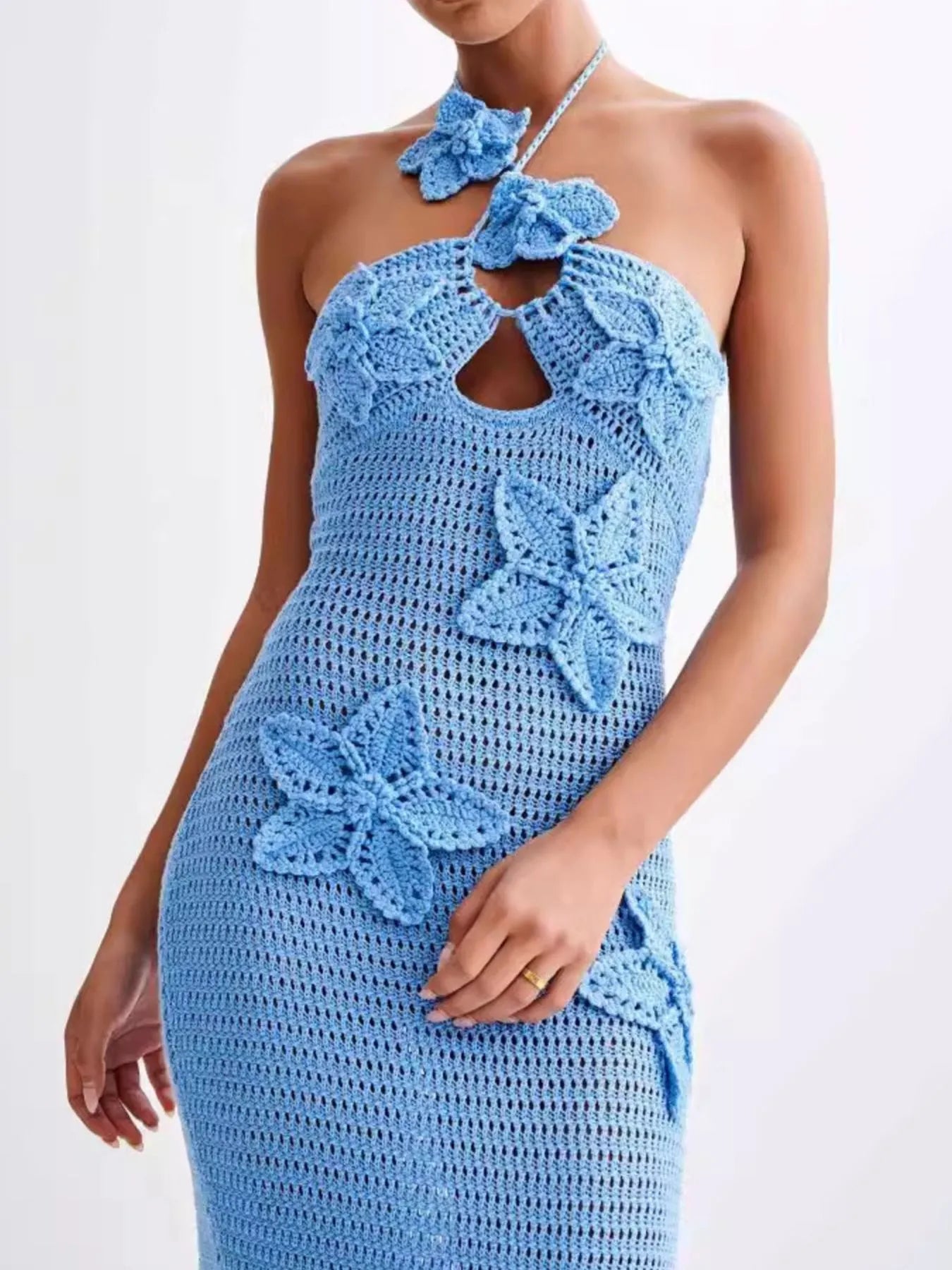 Crochet Floral Halter Knit Cover Up Dress