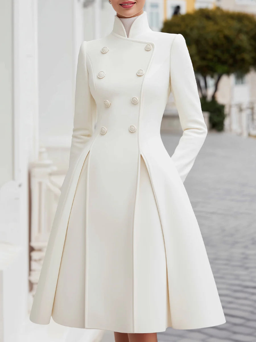 Elegant Double-Breasted Flared A-Line Coat Dress