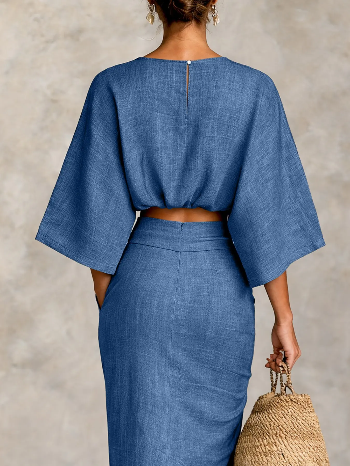 Women's Stylish Loose-Fitting Casual Two-Piece Set, Spring & Fall Comfortable Long Skirt with Waist Definition and Pocket one pocket