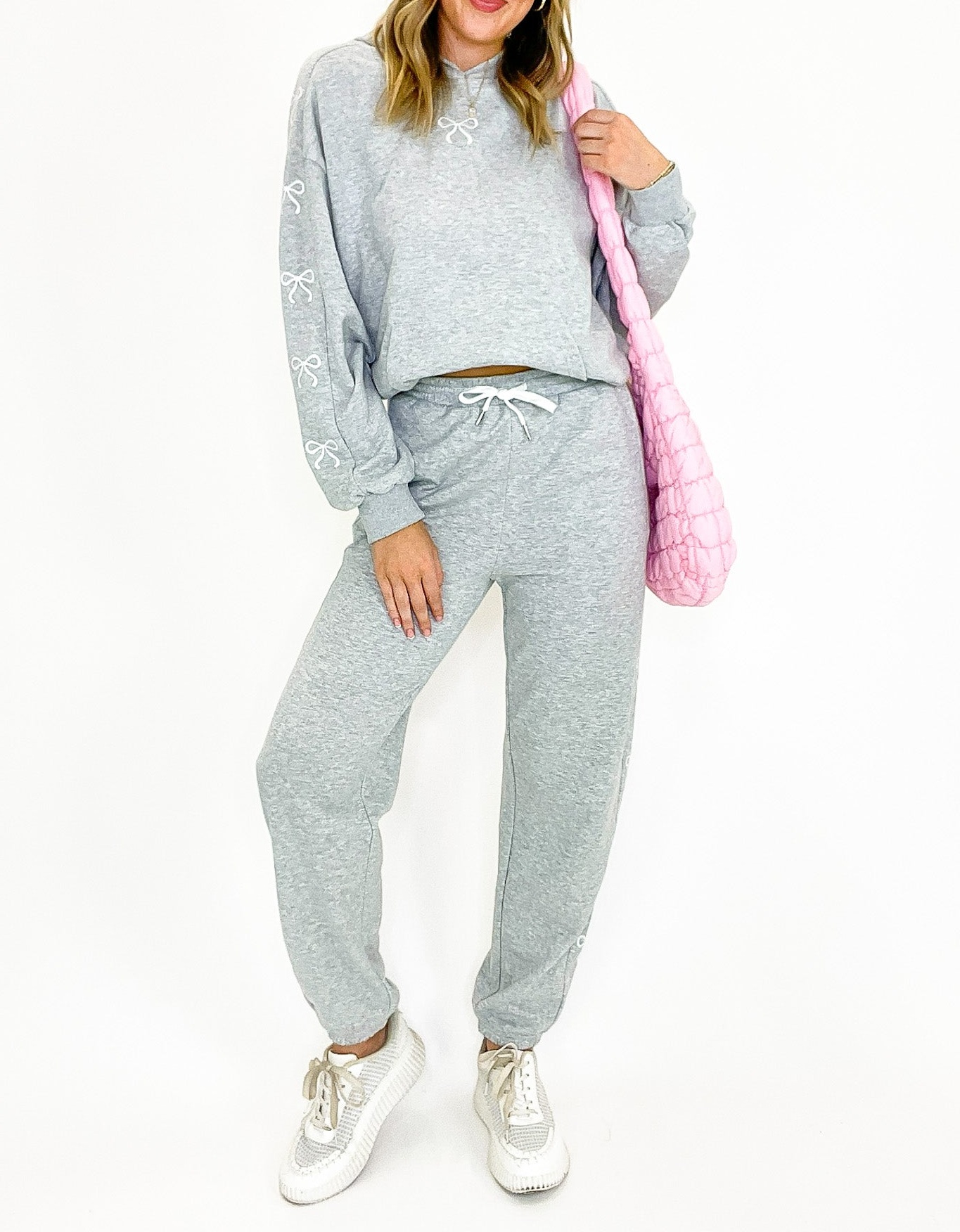 Comfort Bow Embroidered Hooded Sweatshirt and Jogger Set