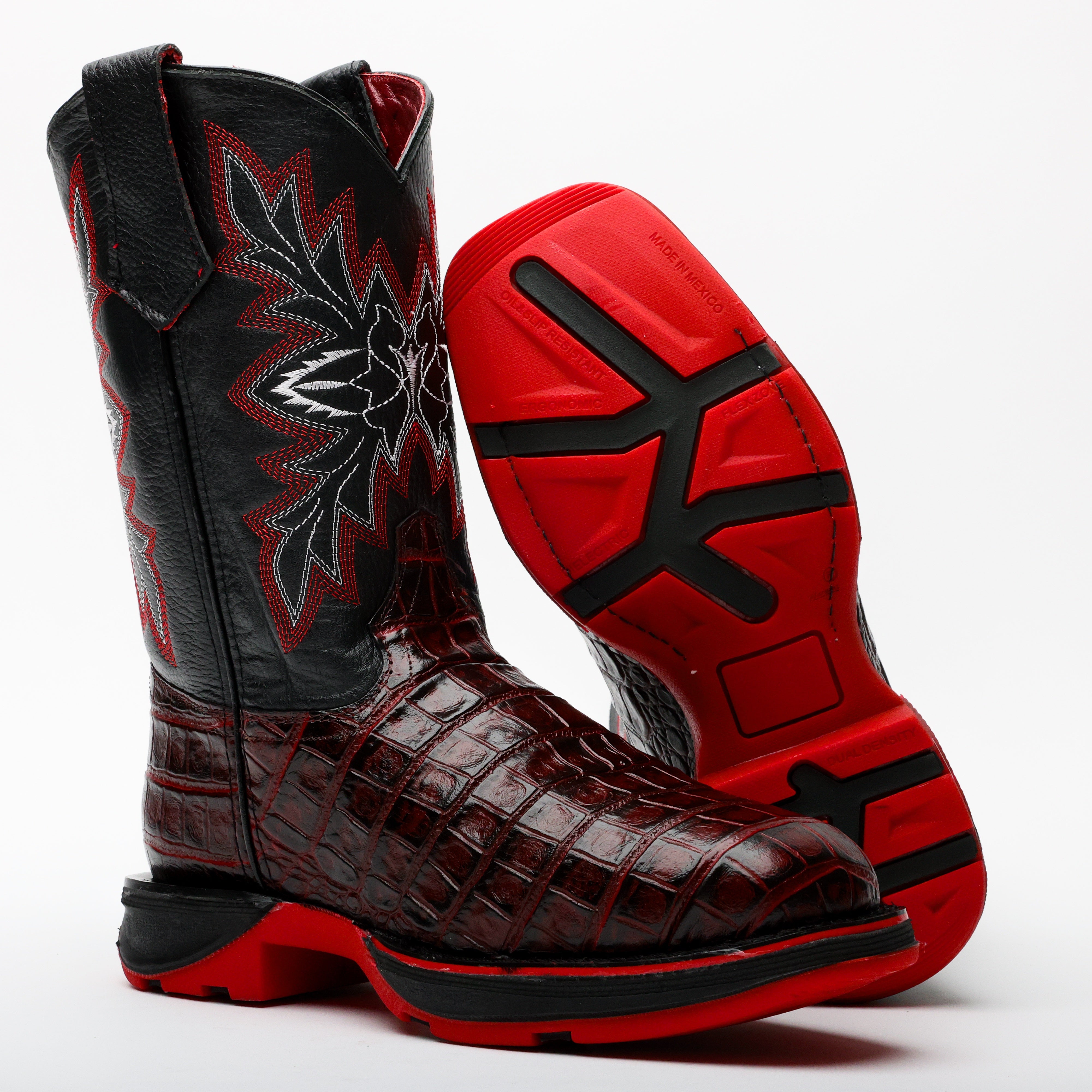 Black Cherry American Gator Belly Leather Boots With 3D Lightweight Sole - Composite Toe