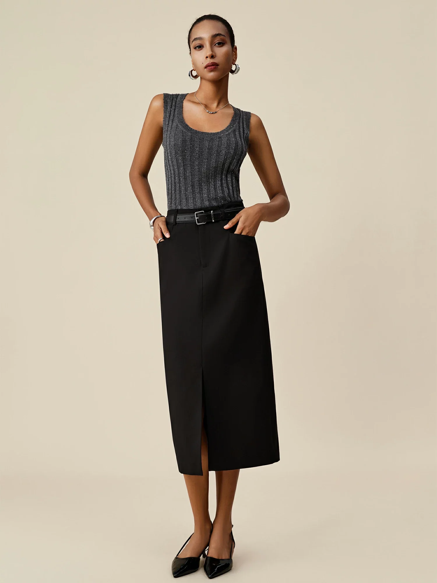 Wool U-Neck Sequin Knitted Vest