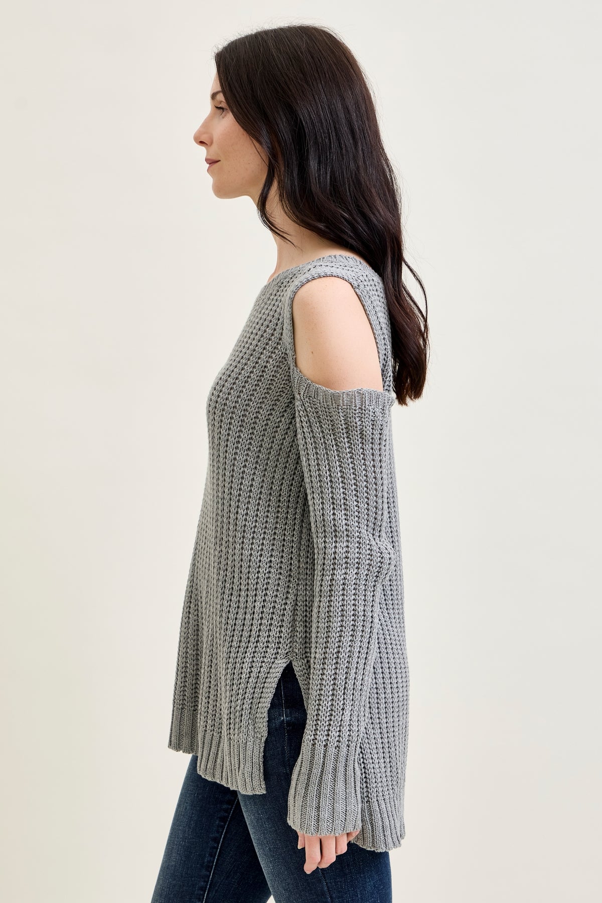 Cold Shoulder Pullover Grey Sweater